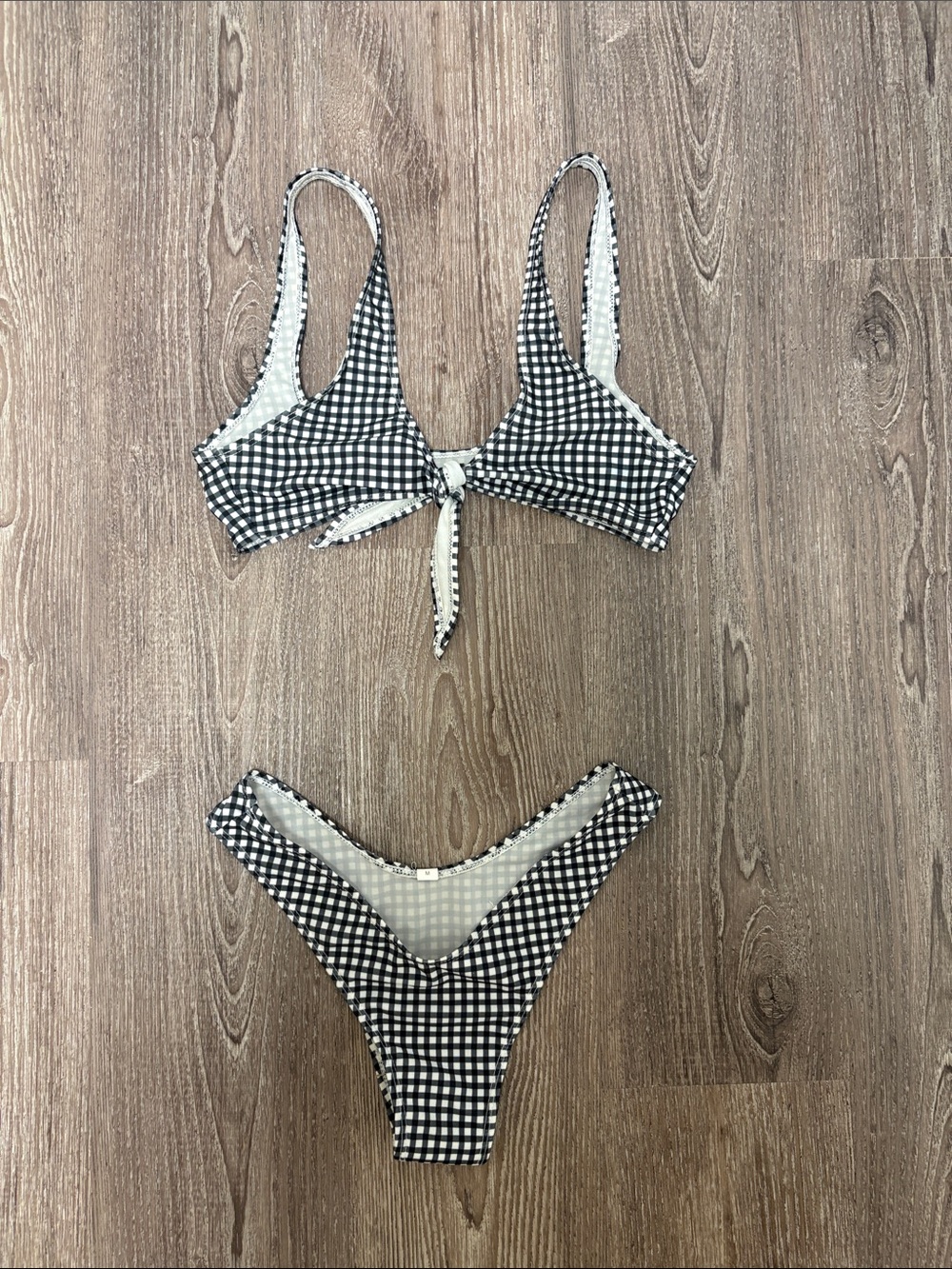 SHEIN Black & White Gingham Tie-Front Bikini